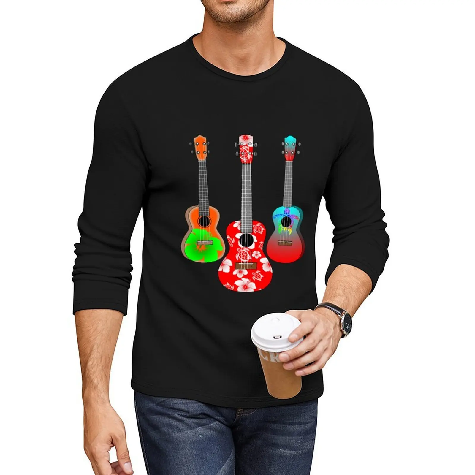 

Three Tropical Ukuleles Long T-Shirt t shirt man vintage t shirt black t shirts custom shirts men shirts