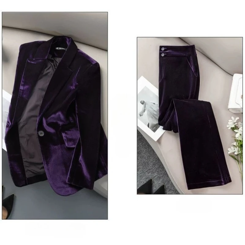 

Новый ранний осенний высококачественный темпераментный пиджак, комплект из двух предметов, простые пиджаки для поездок на работу, фиолетовый высококачественный пригородный костюм для женщин