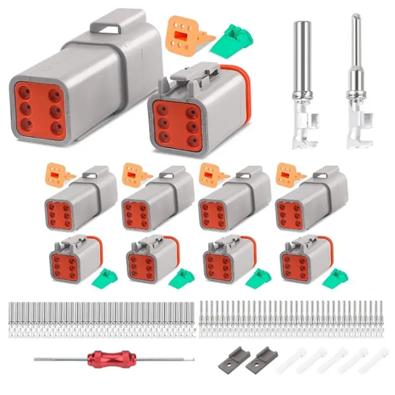AEE4-5 Set 6 Pin DT Connector Kit, Waterproof DT Connector, Size 16 Stamped Contacts, Seal Plugs For Car, Truck, Motorcycle Dura