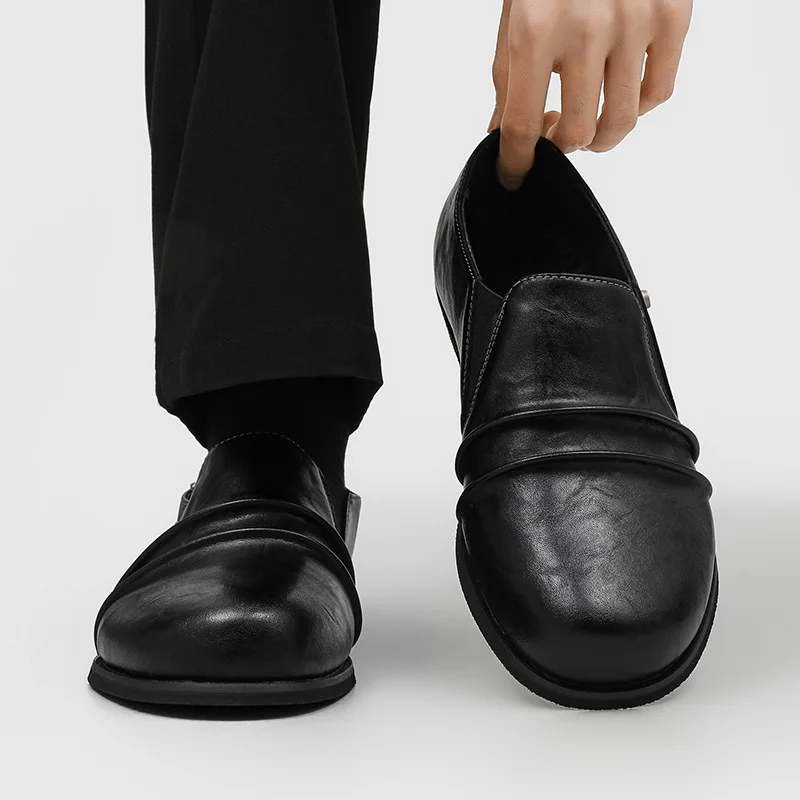 

men casual business office original leather shoes slip-on lazy shoe black stylish summer loafers breathable designer footwear