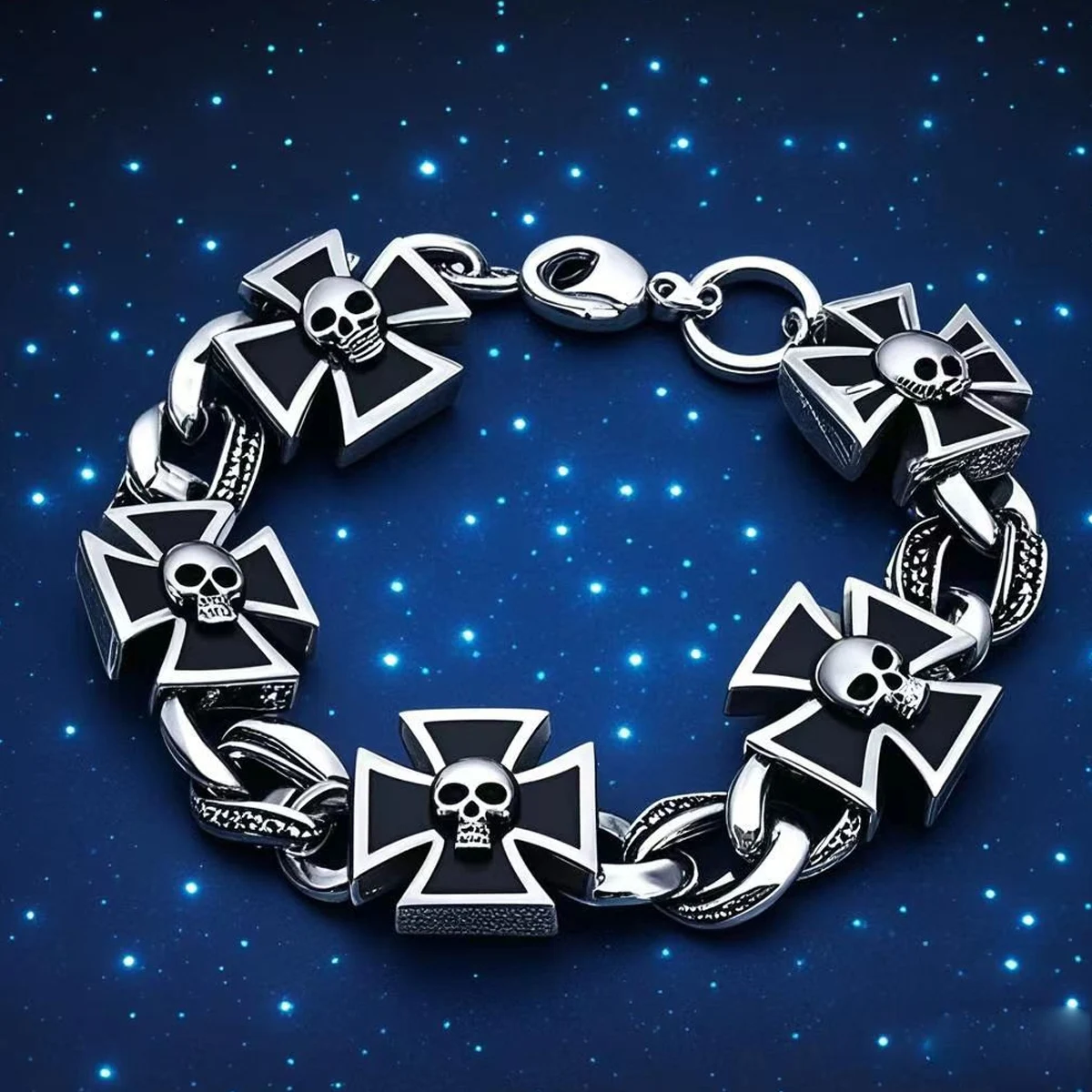 New Retro Celtic Cross Shape Skull Pattern Bracelet Men\'s Bracelet Fashion Metal Cross Chain Bracelet Accessories Party Jewelry