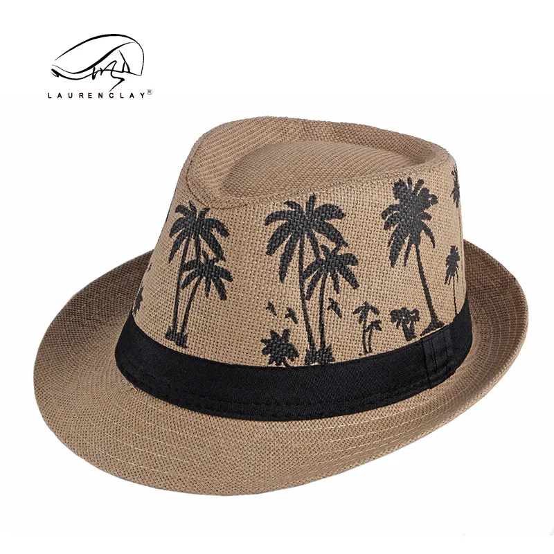 

Summer Sun-proof Beach Billycock Women's Coconut Tree Printing Fedora Hat Men's Encrypted Straw Breathable Hat