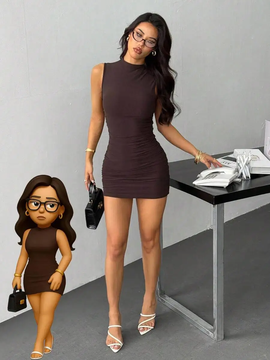 

Короткое однотонное плиссированное мини-платье без рукавов приталенного кроя для летних вечеринок