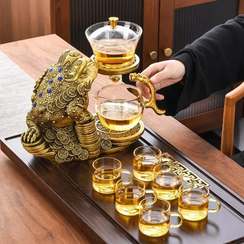 Creative Tea Toad Shape Teapot Automatic Tea Maker Pu'er Oolong Teapot And Cup Set Heat-resistant Glass Teapot Holder Base