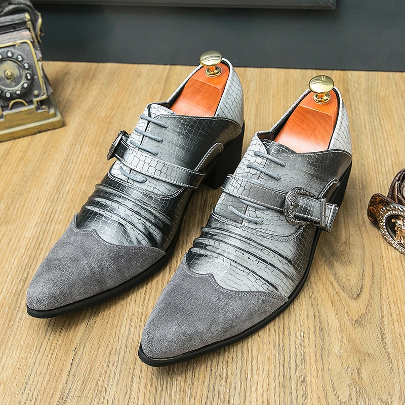 High Quality Men Luxury Brand pointed Toe Leather Shoes High Heels Men Wedding Shoes Non-slip Mens Banquet Dress Shoes Designer