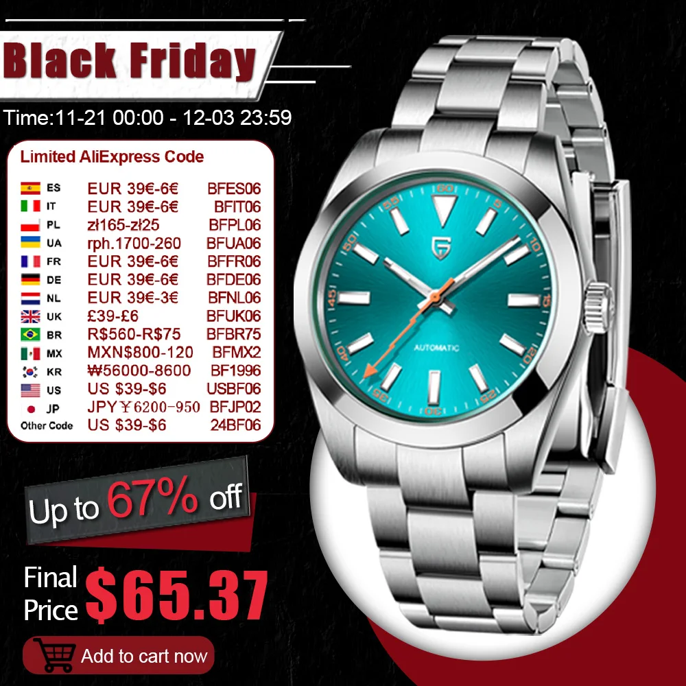 PAGANI DESIGN Men\'s Mechanical Watches Luxury Automatic Watch For Men NH35A Stainless steel Green Glass Sapphire Reloj hombre