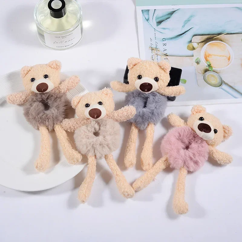 Korea New Fashion Animal Teddy Bear Head Plush Hair Loop Cartoon Bear Hair Band Head Rope headbands for girls hair accessories