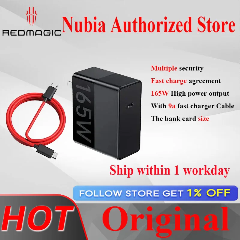 Nubia Redmagic 165W Gan Power Charger Quick Charger Adapter 9A 6A Gaming Cable USB Type-C to USB Type-C Cable PD QC Date Cable