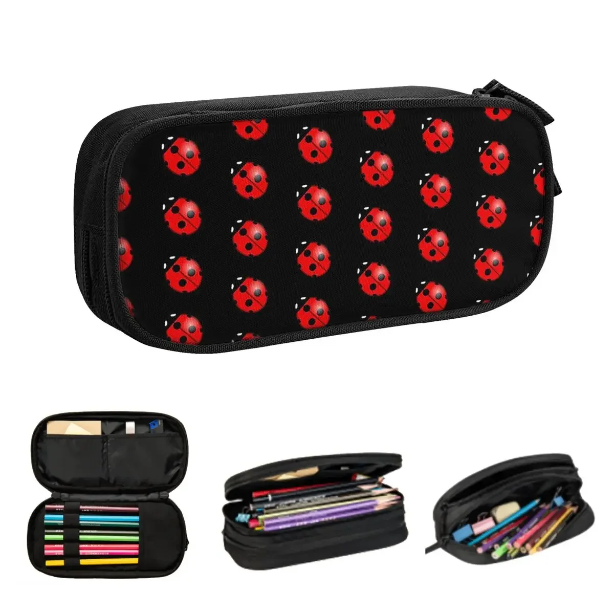 Black Ladybug Pattern Socks Pencil Cases Big Capacity Pen Bags Pen Box Pencil Pouch For Boys Girls Students Stationery School