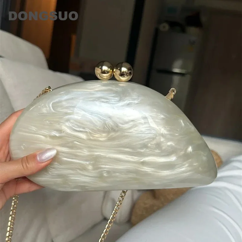 Acrylic shell shape clutch bag women designer evening party cute purse new green gold purple ivory handbag High Quality