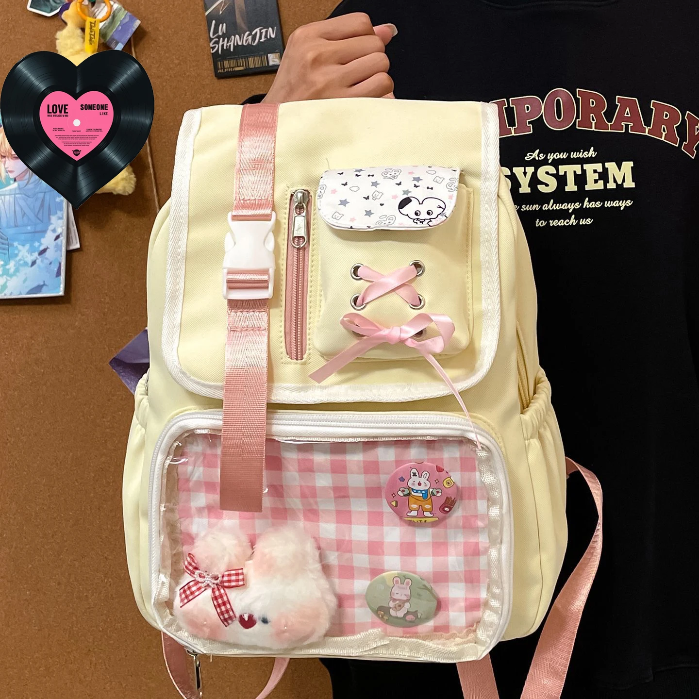 Richme Dopamine Ita Bag Female 2025 Harajuku Students Multi Pockets Mochilas Para Mujer DIY Anime Badge Cross Ribbon Backpack