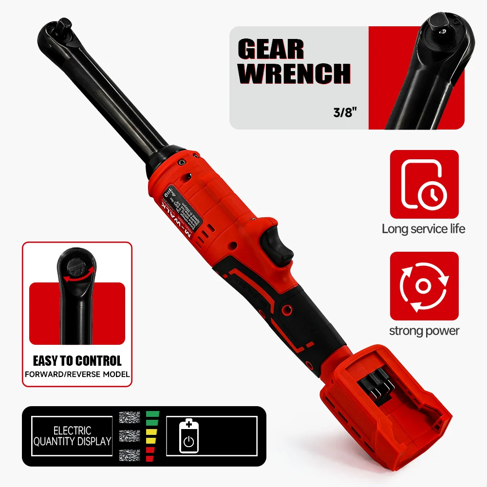 Extended Electric Ratchet Cordless 90 Degree Right Angle Torque Lithium-Ion Wrench Auto Repair Tool For Milwaukee 18V Battery