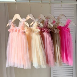 Toddler Girl Princess Dress Baby Rainbow Flowers Tulle Costume Kids Summer Sleeveless Strap Dresses Newborn Birthday Party Cloth