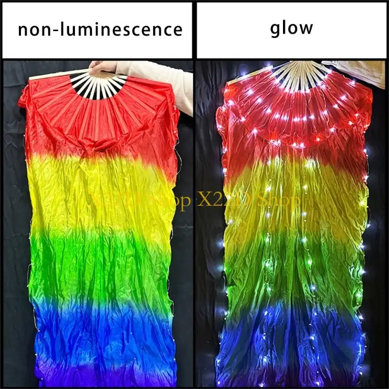 X22D 1PC LED Light Up Belly Dance Fan Polyester Silk Illuminated Long Fan for Festivals