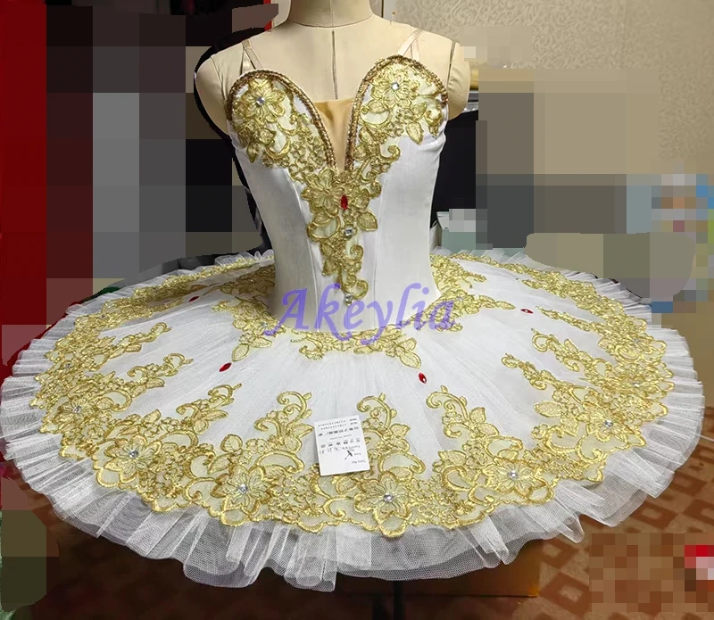 

Akeylia white gold professional ballet tutu Paquita classical women performance pancake tutu competition BLST20140