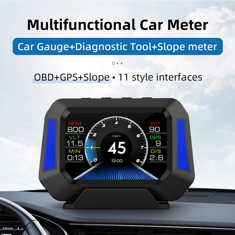 P21 Car HUD 4x4 inclinometro OBD + GPS + misuratore di pendenza HUD Gradient GPS sistema di veicoli fuoristrada in tempo reale tachimetro accessori