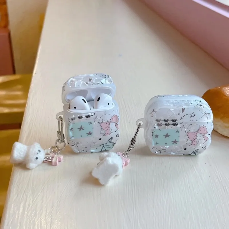 

For AirPods Pro 3 2025 Pro2 2 3 4 Conch Texture Graffiti Love Cute Puppy Protective Sleeve TPU Earphone Case Cover with Pendant