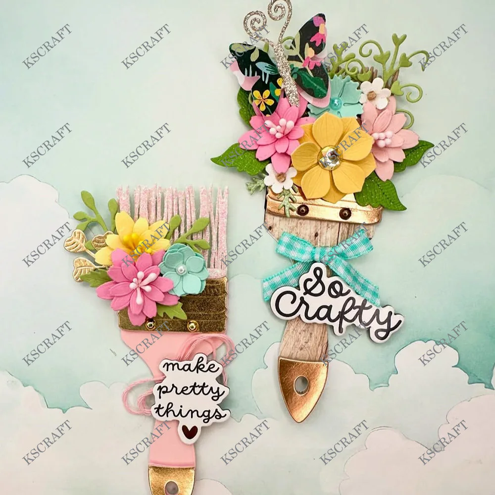 KSCRAFT Flower Paint Brush Cutting Dies Stencils for DIY Scrapbooking Decorative Embossing DIY Paper Cards
