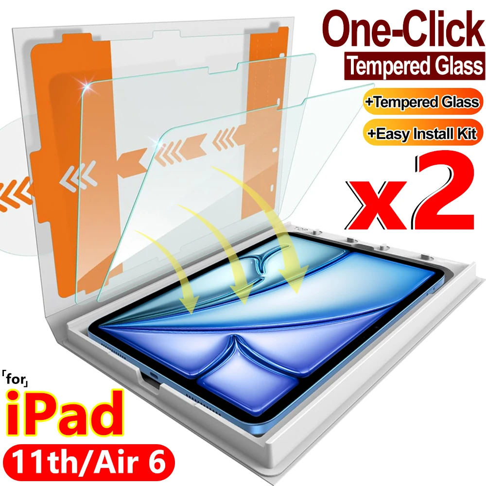 

9H Hardness Tempered Glass with Easy Application Tray for Apple IPad A16 11th IPad Air 6 11/13 Inch HD Clarity Bubble Free Films