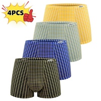 4Pcs Men's Boxer Briefs, Large Size Mid-Waist Boxer Shorts, Soft, Comfortable and Breathable Men's Underwear