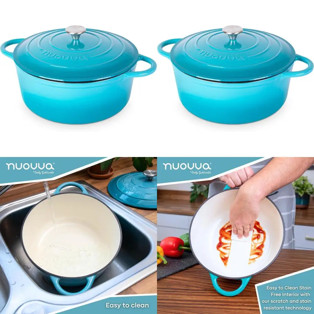 

Enameled Cast Iron Dutch Oven with Lid - Non-Stick, 7.3-Quart, 30cm, Blue