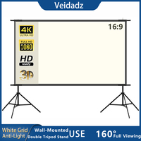 VEIDADZ Projector Screen With Stand White Grid Anti-Light 160 ° Viewing Angle 100 120 inch Double Bracket Screen indoor Outdoor