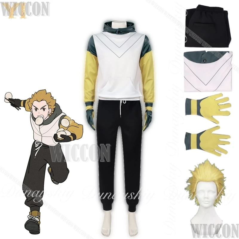Yi The Legend of Hei II Anime Cosplay peluca rubia el sudadera blanca amarilla y pantalones negros traje de carnaval todo conjunto Halloween