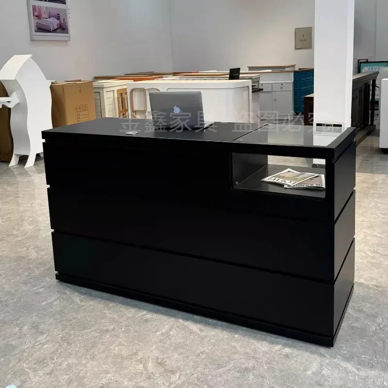 Minimalism ​​Black Bake-lacquered Cashier Counter Compact Boutique Salon Reception Desk Beauty Front Table Furniture FYRD​​