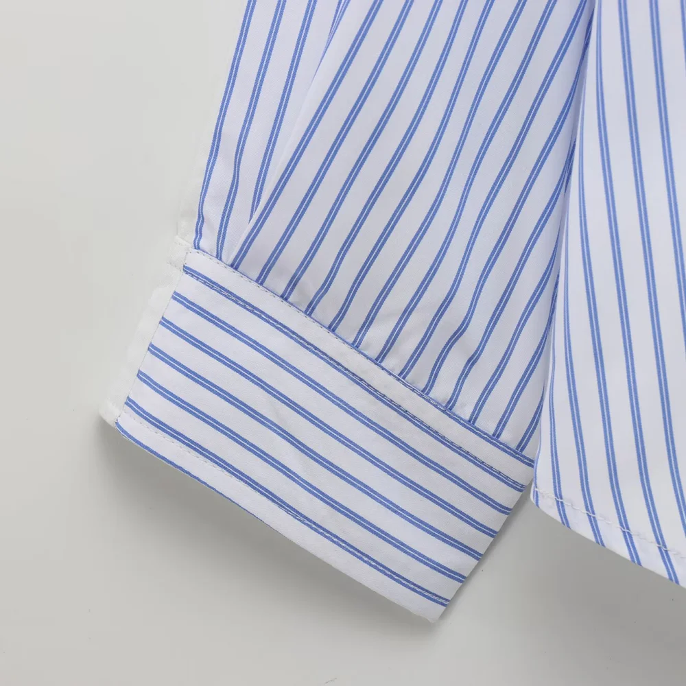 Losse poplin top voor dames met kraag, lange mouwen, knoopsluiting, stoffen strepen, lente/zomer nieuw mode-shirt