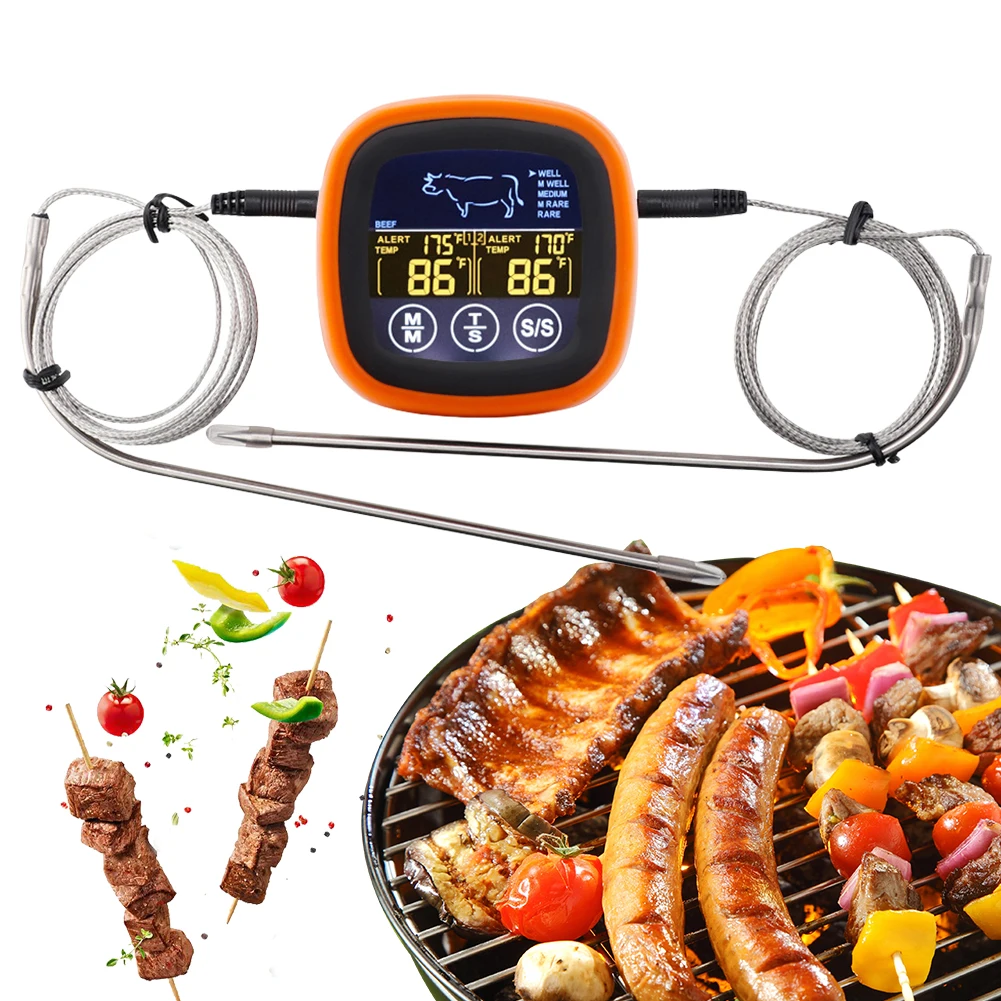 

Цифровой термометр для измерения температуры мяса, сенсорный экран, водонепроницаемый датчик температуры мяса с 2 зондами для приготовления барбекю на гриле