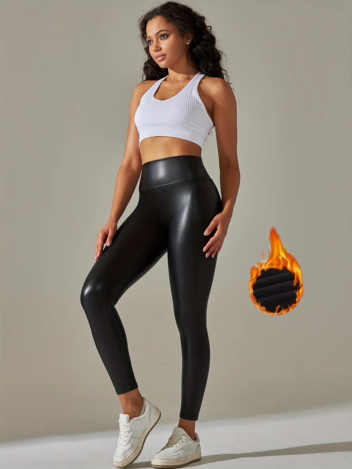 High waist plus pants tights sexy PU leather pants black yoga pants female