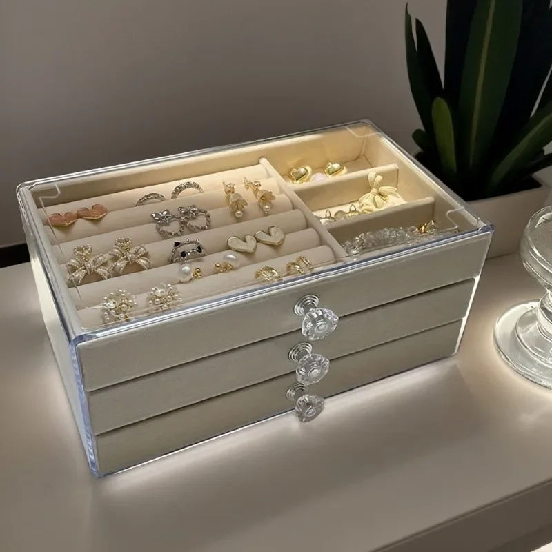 

1pc Elegant Acrylic Jewelry Organizer Box with Gray Crystal – Perfect for Earrings, Rings, Necklaces, and Bracelets –Jewelry