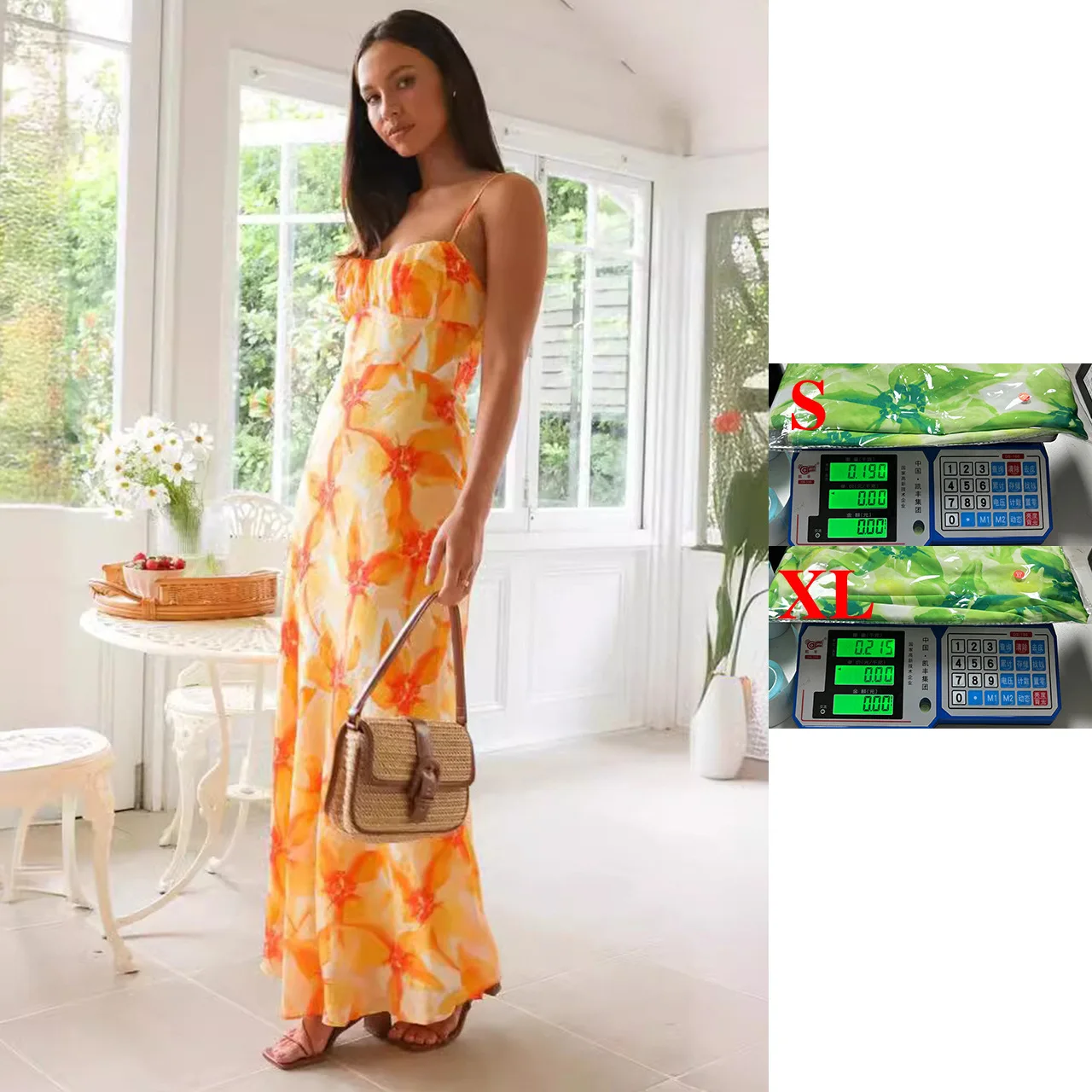 

Ins 25 Year Fresh And Sweet Summer Style Flower Print Backless Mid Length Dress 88242