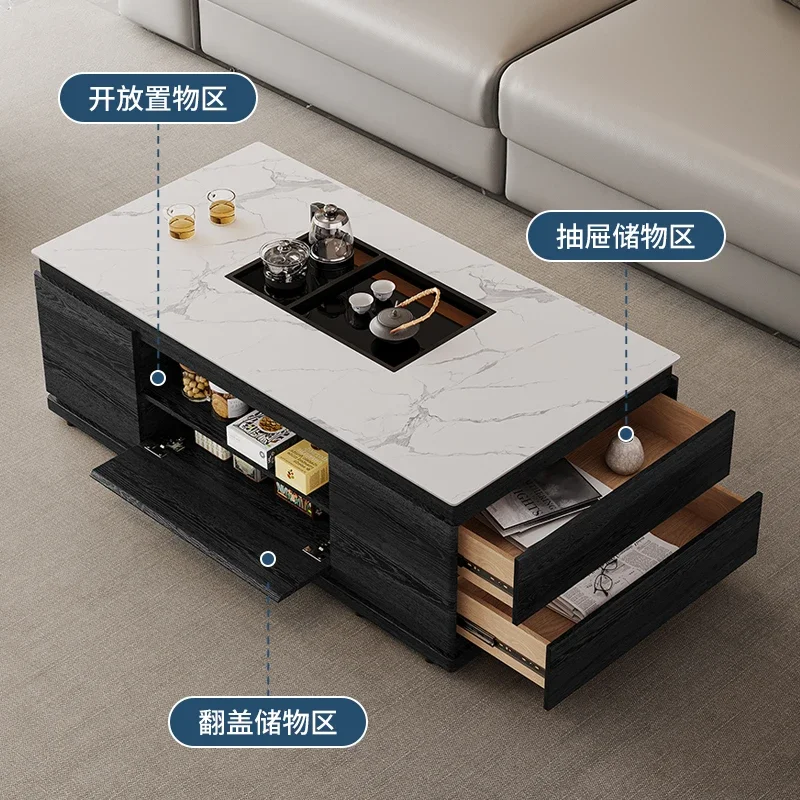 All solid wood modern simple automatic intelligent voice Kung Fu tea table rock slab tea lifting living room dual-purpose