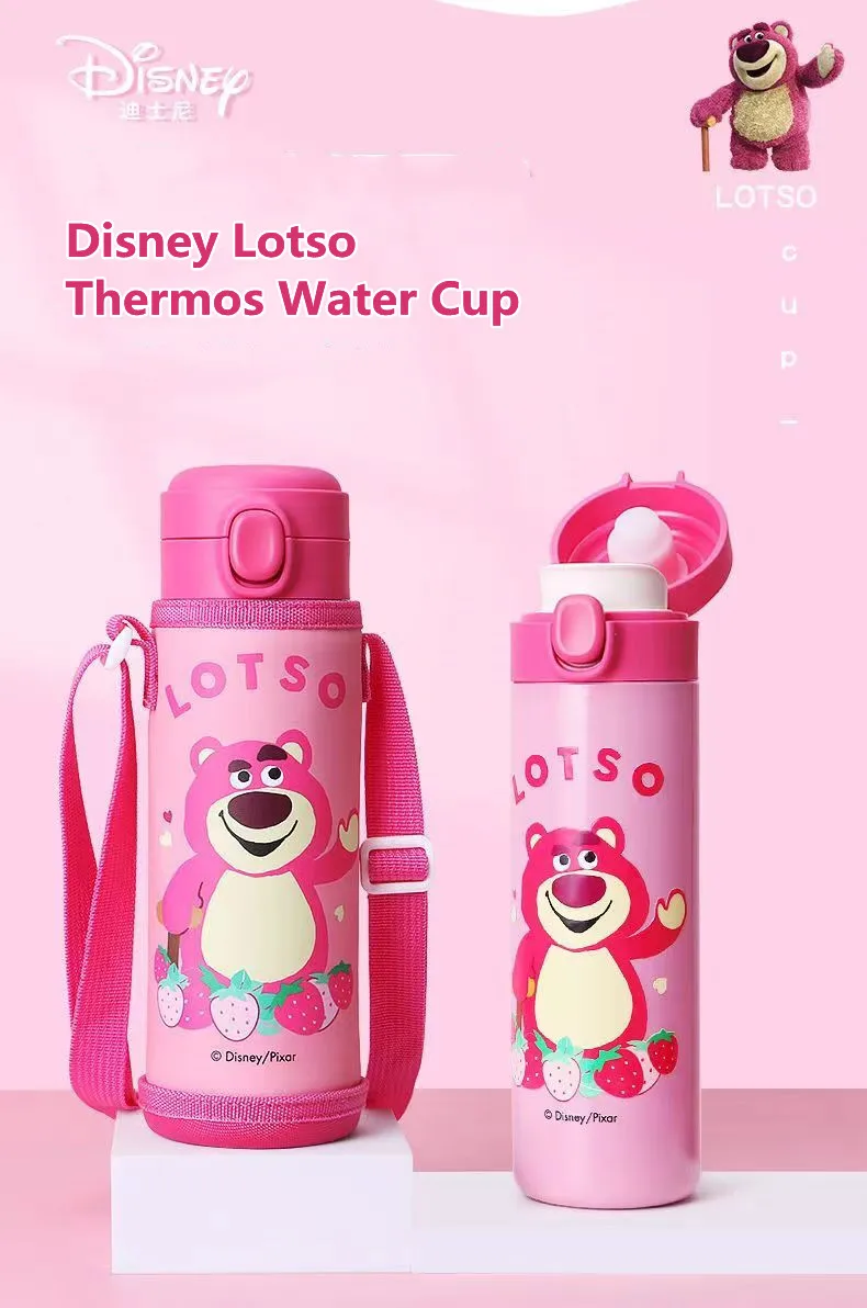 Disney Lotso Children's Thermos Water Cup Spider Man Frozen Thermal Bottle Stainless Steel 316 Straight Drinking Straw Bottle