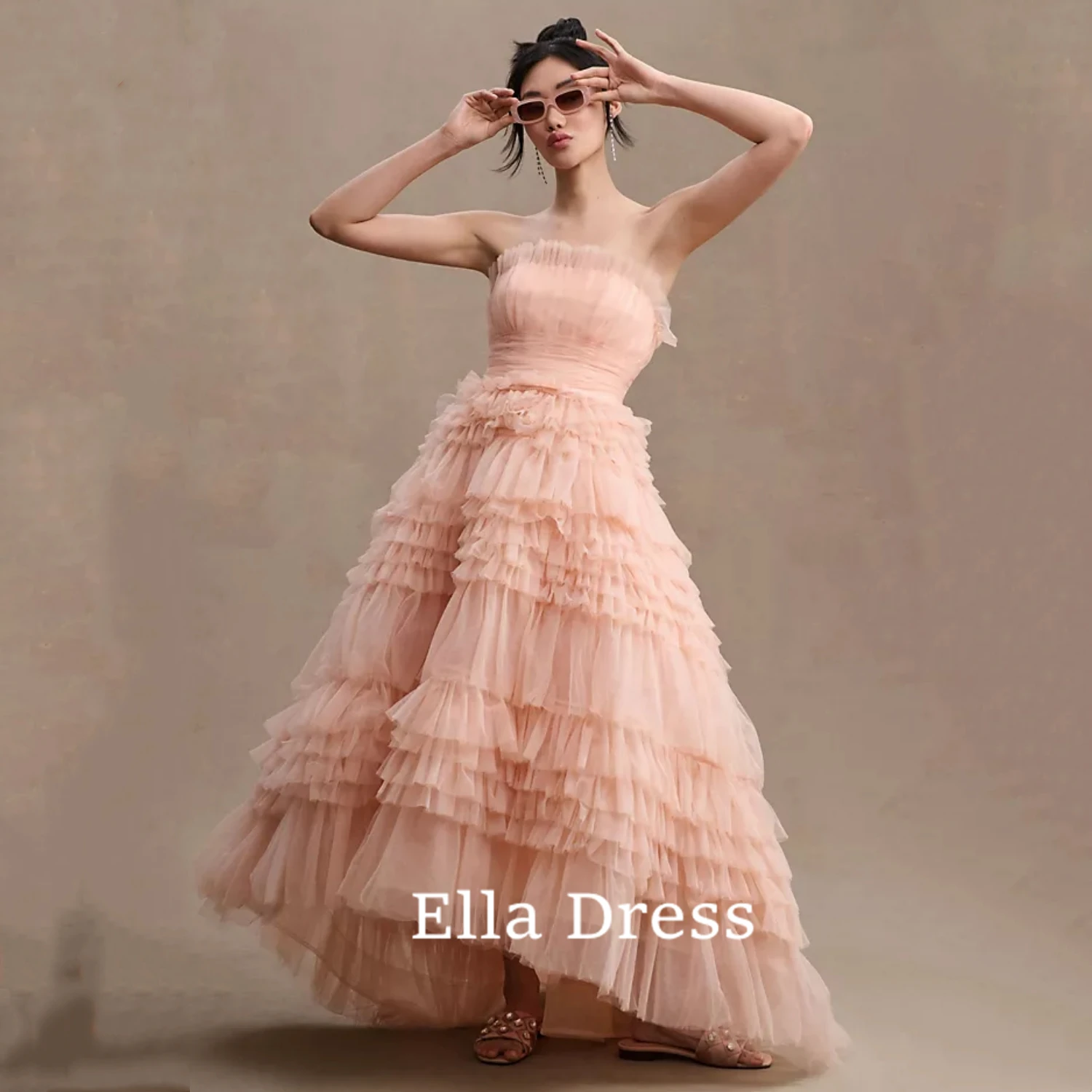 

Ella A-line Tulle High-low Multi-layer Sweet Strapless Prom Dress Bridesmaid Dress Graduation Formal Dresses Sharonsaid Evening