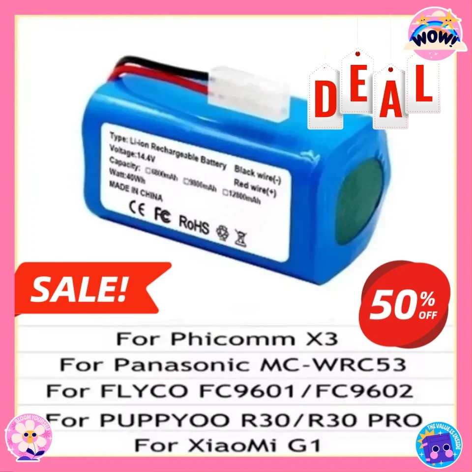 

4S1P 14.4V 6800mAh Li-ion Battery Pack,For XIAOMI MIJIA Mi Robot Vacuum-Mop Essential G1 MJSTG1, SKV4136GL H18650CH R30 R35