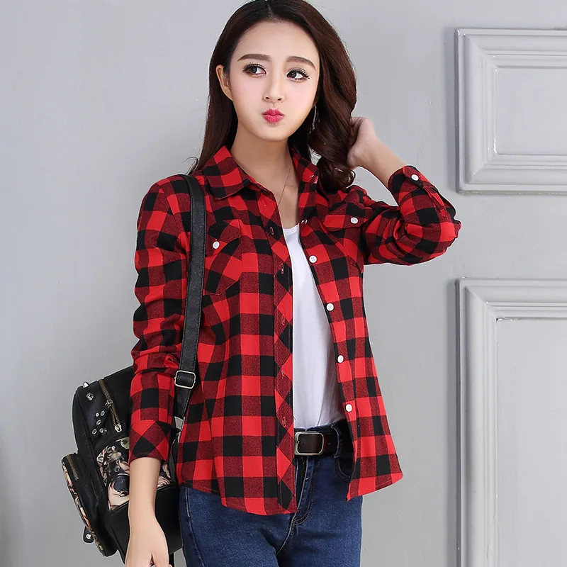 Women\'s Plaid Shirts 2023 Autumn New Ladies Casual Long Sleeve Pocket Cotton Shirt Fine Elegant Lady Checked Tops Clothes