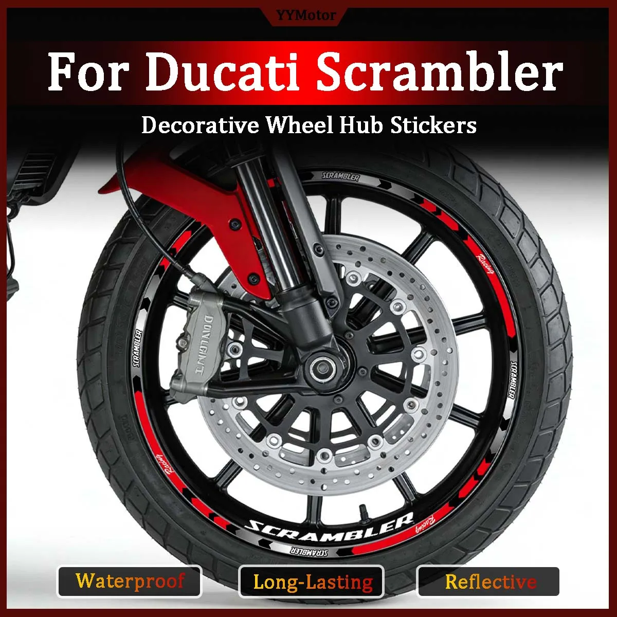 

For Ducati Scrambler Icon Full Throttle Reflective Motorcycle Wheel Hub Stickers Moto Bike Decorative Vinyl Accessories Decals