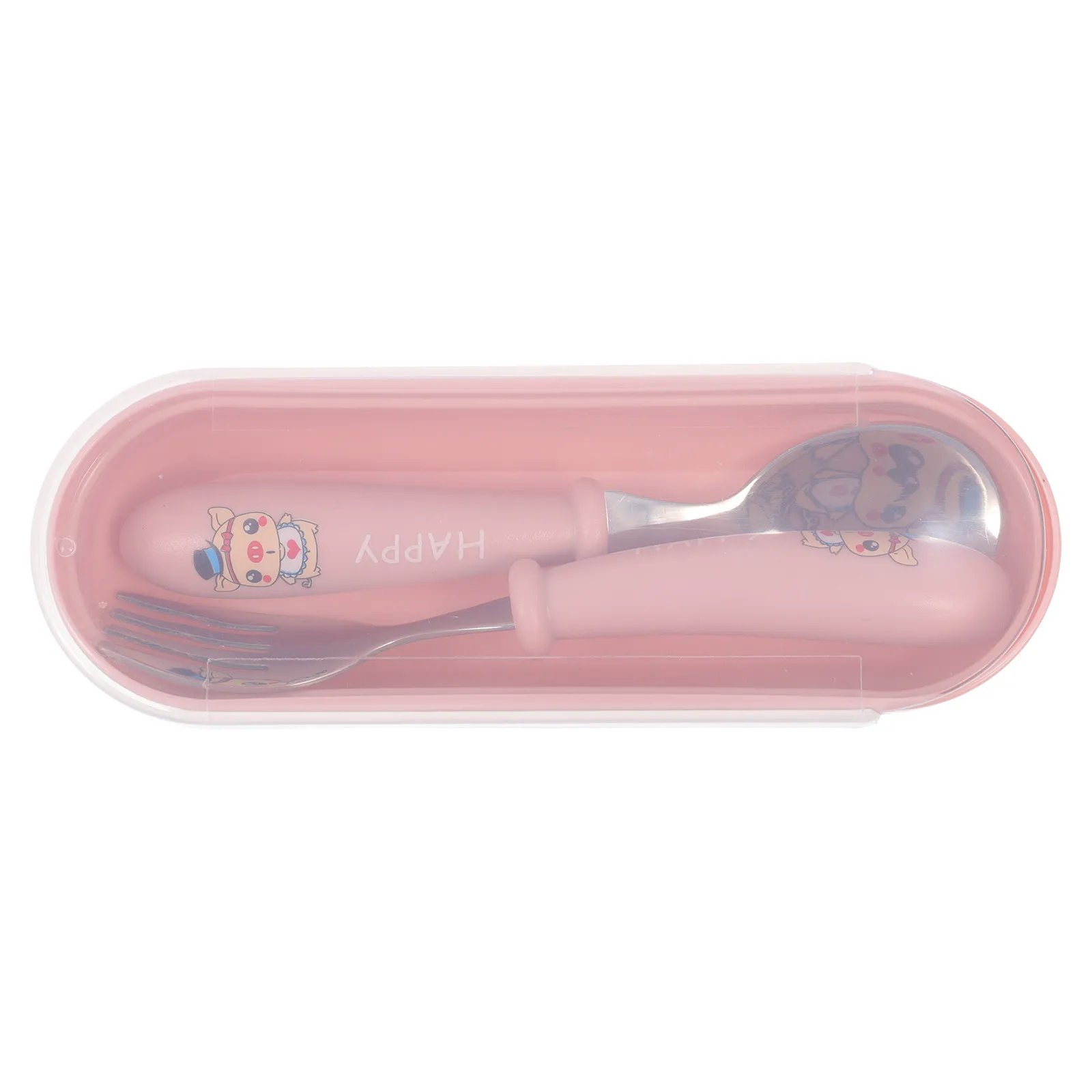 

Набор из 1 предмета: вилка и ложка для малышей, высококачественная посуда из АБС-пластика и нержавеющей стали, безопасная детская столовая посуда с гладкими краями, портативный набор детских столовых приборов