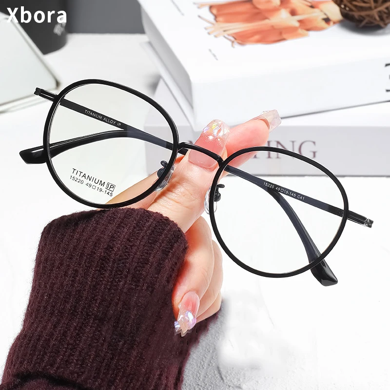 

Xbora Oval Pure Titanium Eyeglass Frame Men Women Retro Flexible Prescription Optical Glasses X15220B