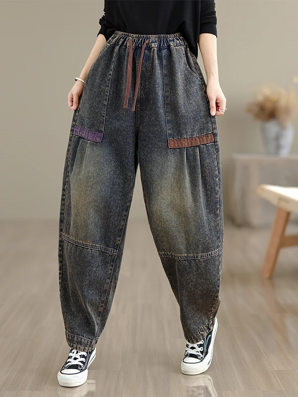 

Свободные джинсы-шаровары с талией в стиле ретро, большие размеры, женские утягивающие джинсовые брюки с высокой талией, модный хлопок 00% весна-осень