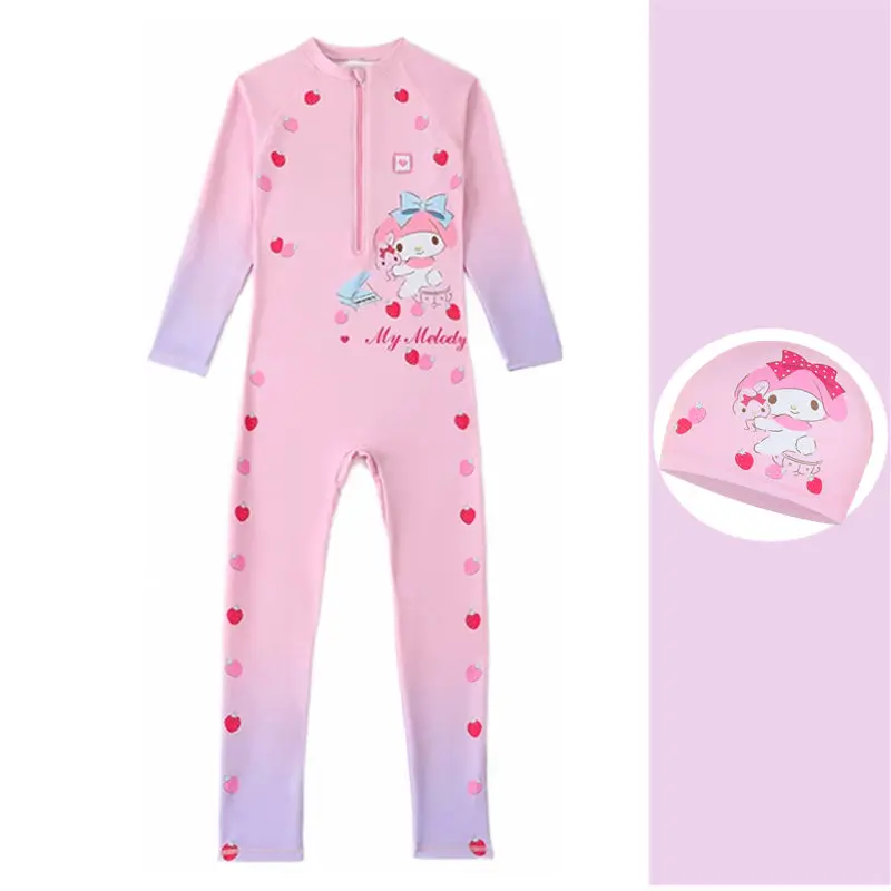 Kuromi pakaian renang anak-anak Hello Kittys celana lengan panjang anak perempuan pakaian renang anak-anak pakaian renang Cinnamoroll baju renang tabir surya cepat kering