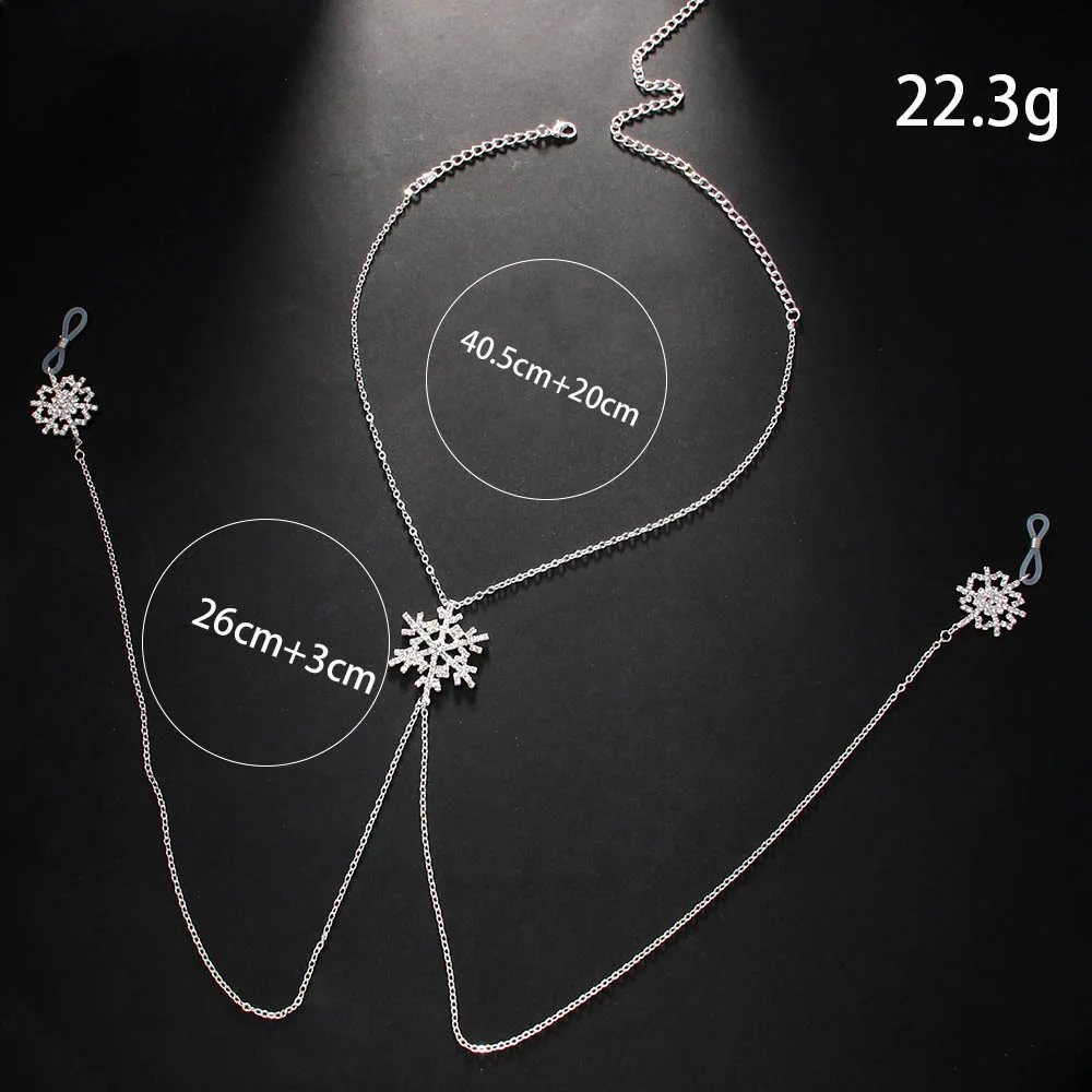 Stonefans Christmas Rhinestone Snowflakes Nipple Chain Non Piercing Women Sexy Lingerie Bra Necklace Thin Chain Body Jewelry