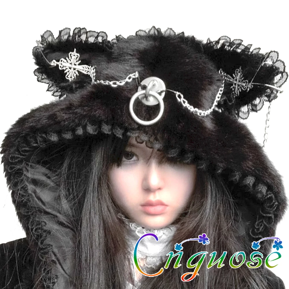 

2023 Winter Warm Original DIY Y2K Rivet Punk Cat Ear Hat Christmas Scarf and Furry hat