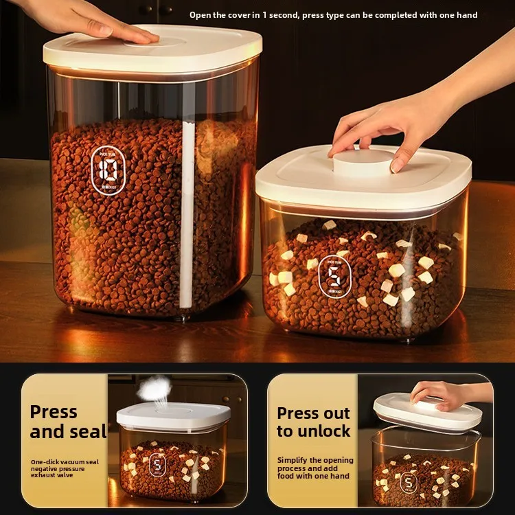 Solid Pattern Moisture-Proof Plastic Pet Dog Food Storage Organizer Vacuum Canister Bowl Item Protective Storage Bucket Box
