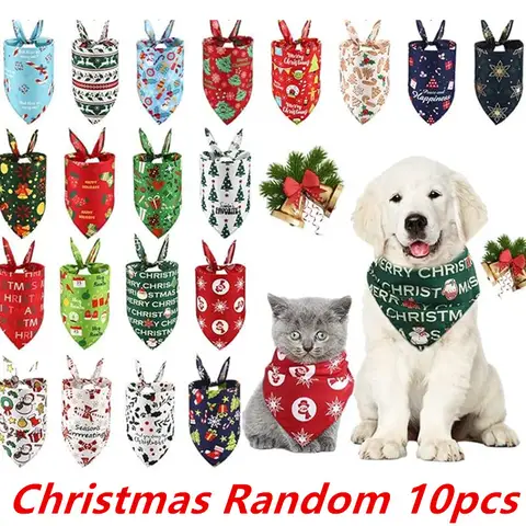 10 Pcs Mix Christmas Dog Bandanas Bulk for Groomers Xmas Puppy Scarfs Puppies Bibs  Holiday Pet Costume Puppy Accessories