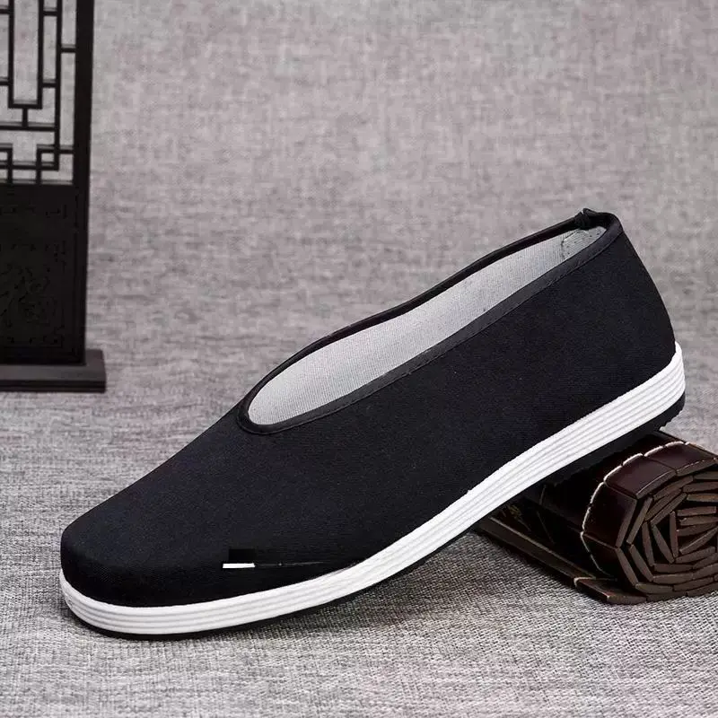 Men's Casual Soft Bottom round Toe Cloth Shoes Chinese Style Middle-Aged And Elderly Leisure Kung Fu Style Black Cloth Shoes