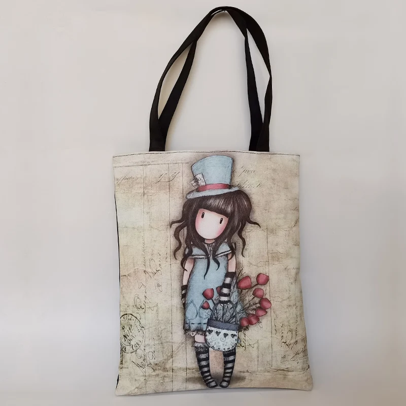 Fashion Cartoon Printing Women\'s Casual Tote High Quality Durable Fabric Shoulder Bag Girls Lovely Shopping School Bag Handbag