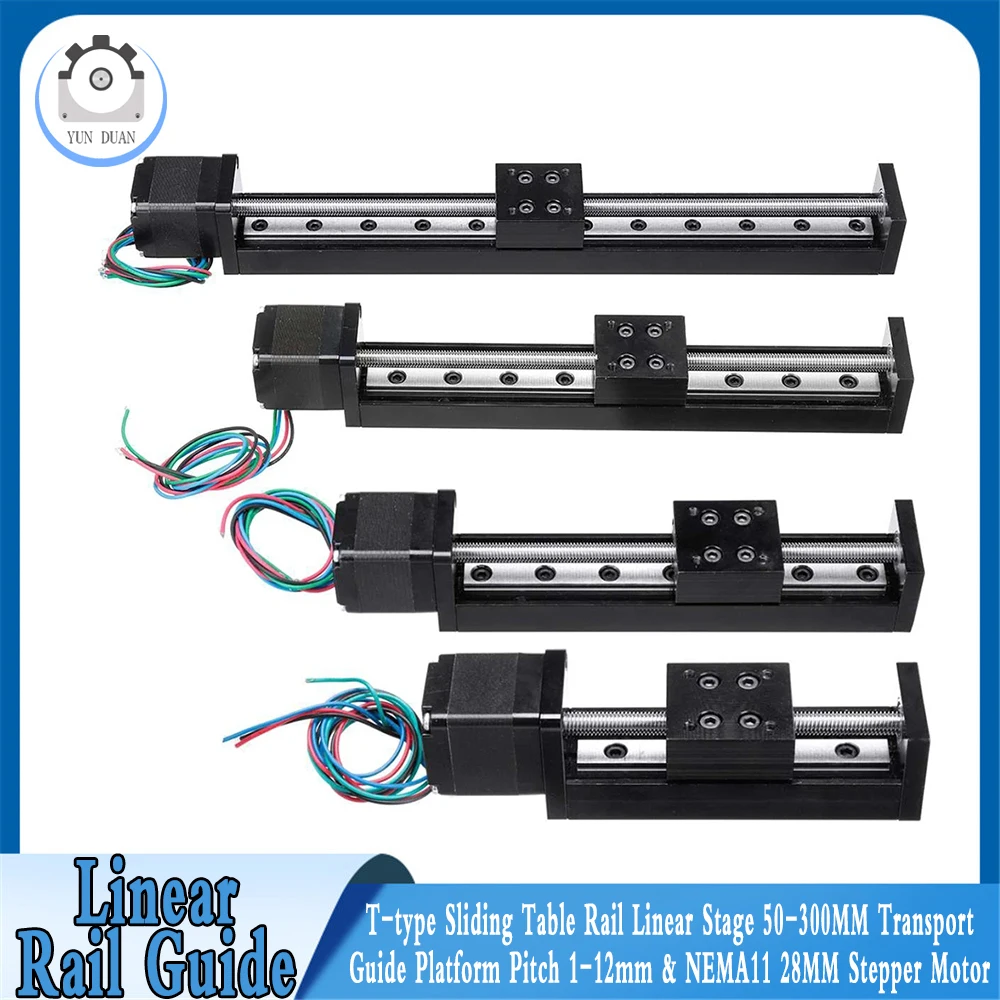 Slide Linear Guides Pitch 1-12mm,T-type Table Linear Rails Stepper Motor Driver Kits 50mm~300mm Stroke 3D Printer XYZ Module